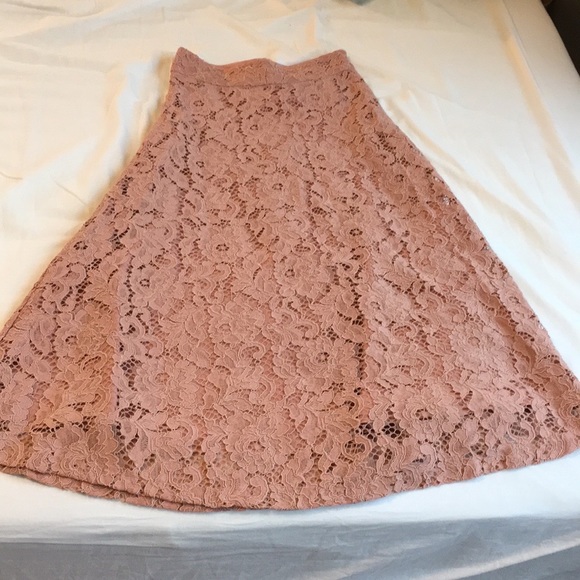 Zara A-line Pink Floral Lace Midi Skirt, XS - Picture 6 of 8